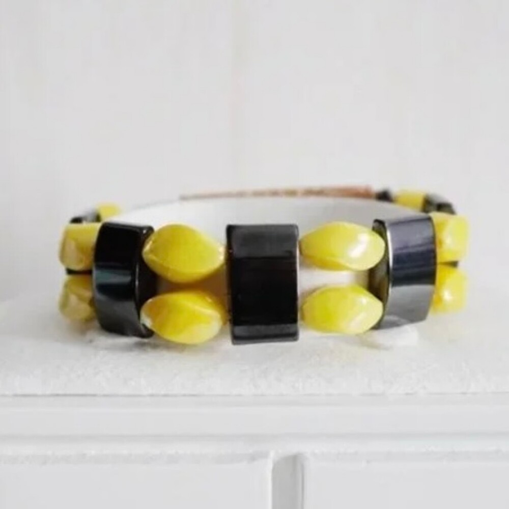 Magnetic Hematite Stretch Bracelet Black & Yellow NWT